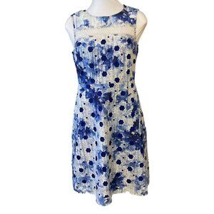 T Tahari Grace Sleeveless A-Line Dress Cut-out Lace Overlay Back Zipper Bl Wh 2